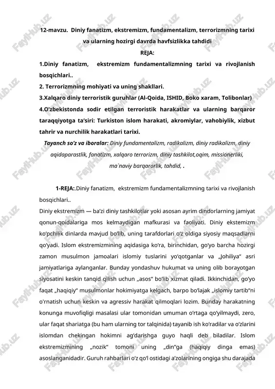 diniy fanatizm va ekstremizm — DOCX