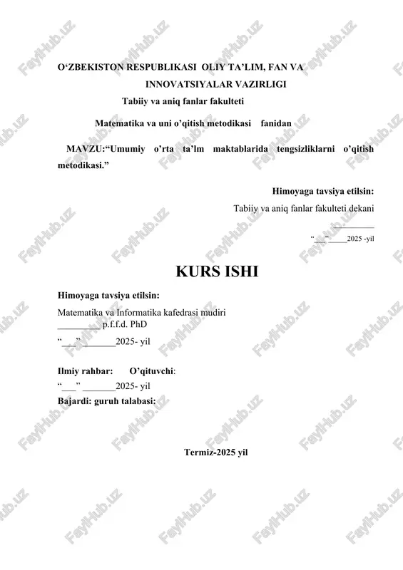 umumiy o’rta ta’lm maktablarida tengsizliklarni o’qitish metodikasi — DOCX