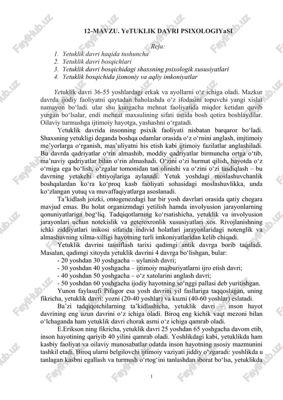 yetuklik davri psixologiyasi — DOCX