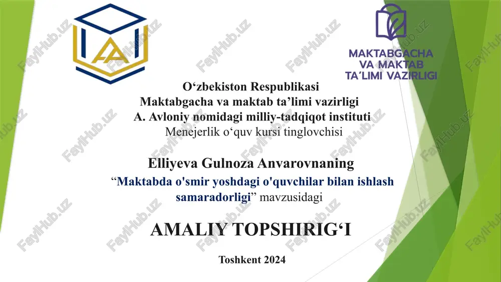 "maktabdao's miryoshdagio'quvchilar bilan ishlash samaradorligi" — PPTX
