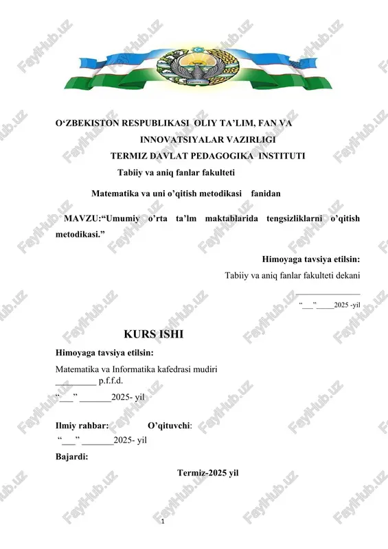 umumiy o’rta ta’lm maktablarida tengsizliklarni o’qitish metodikasi — DOCX