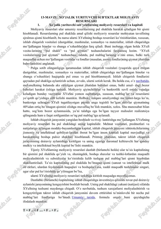 xo’jalik yurituvchi sub’ektlar moliyaviy resurslari — DOCX