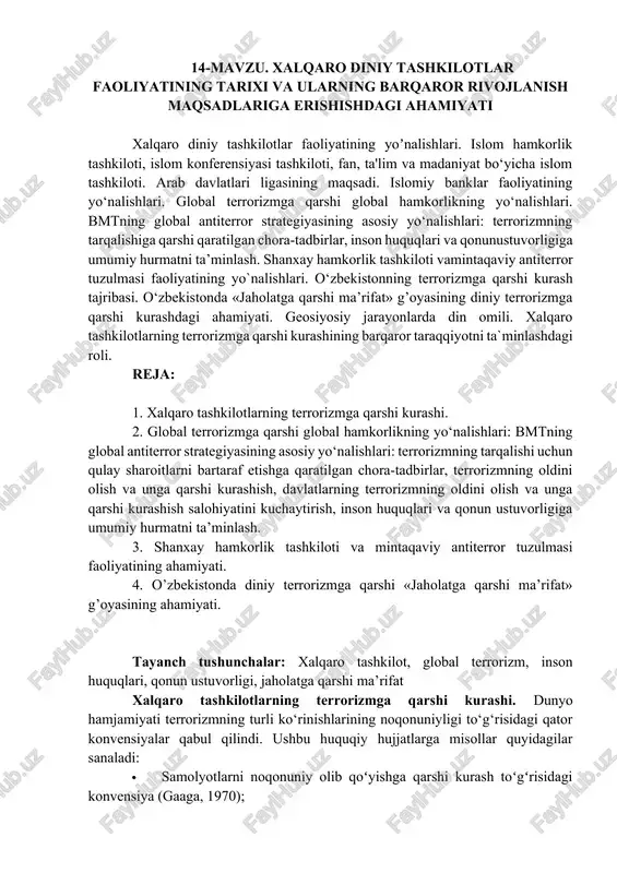 xalqaro tashkilotlarning terrorizmga qarshi kurash — DOCX