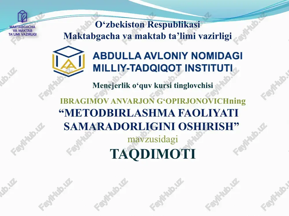 metodbirlashma faoliyatisamaradorligini oshirish — PPTX