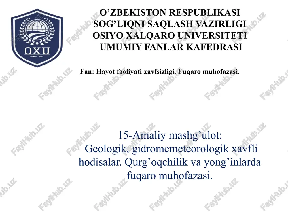 geologik, gidrometeorologik xavfli hodisalar — PPTX