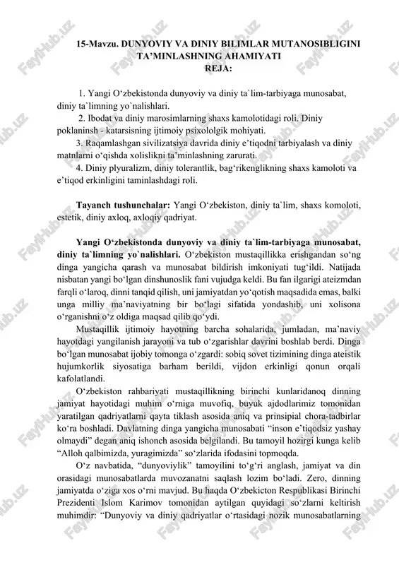yangi o‘zbekistonda dunyoviy va diniy ta`lim-tarbiya — DOCX
