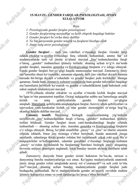 gender farqlar psixologiyasi, jinsiy xulq-atvor — DOCX