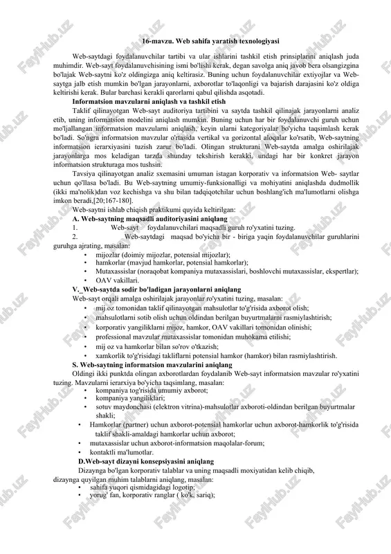 web sahifa yaratish texnologiyasi — DOCX