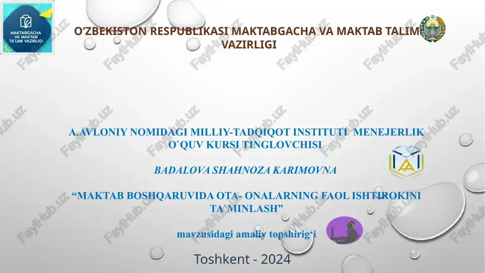 maktab boshqaruvida ota- onalarning faol ishtirokini ta`minlash — PPTX