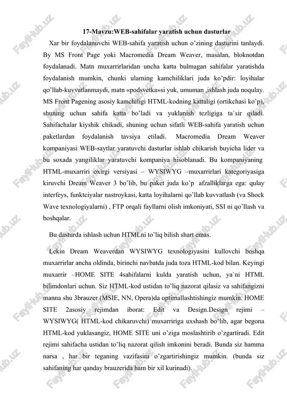 web-sahifalar yaratish uchun dasturlar — DOCX