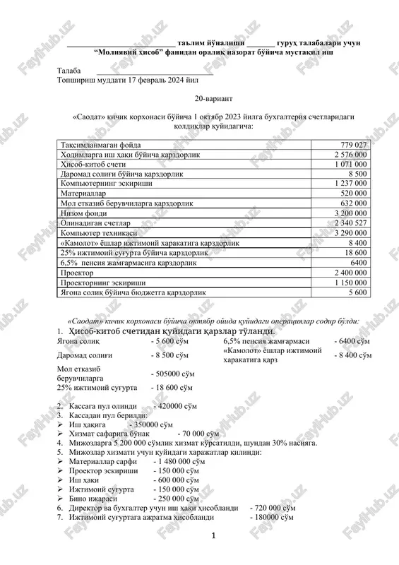 moliyaviy hisob — DOC