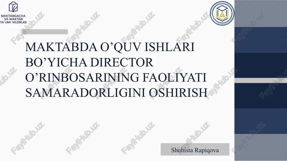 maktabda o’quv ishlari bo’yicha director o’rinbosarining faoliyati samaradorligini oshirish — PPTX