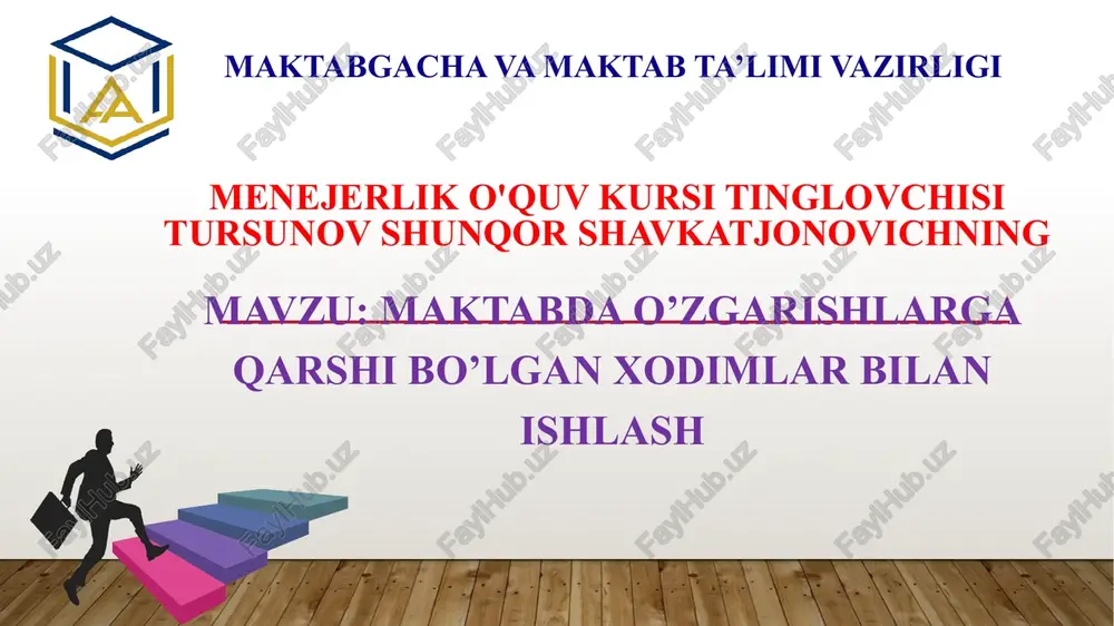 maktabda o’zgarishlarga qarshi bo’lgan xodimlar bilan ishlash — PPTX