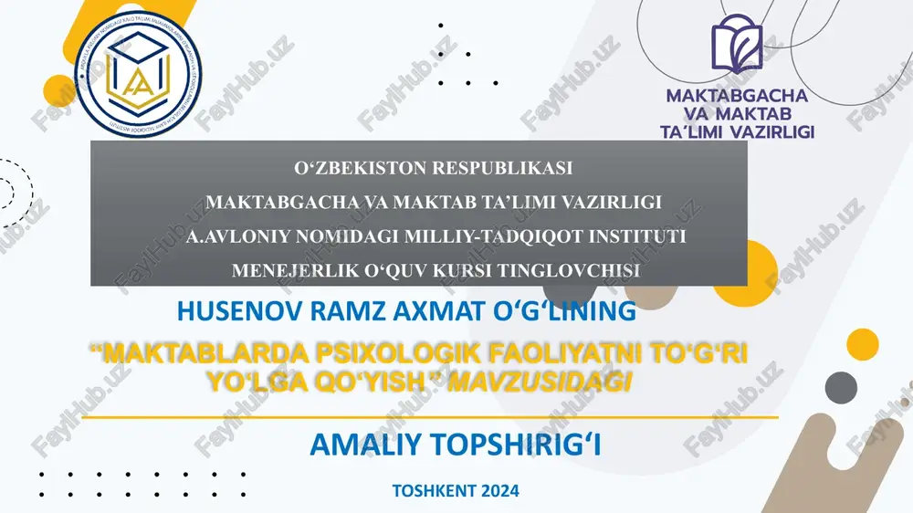maktablarda psixologik faoliyatni to'g'ri yo'lga qo'yish — PPTX