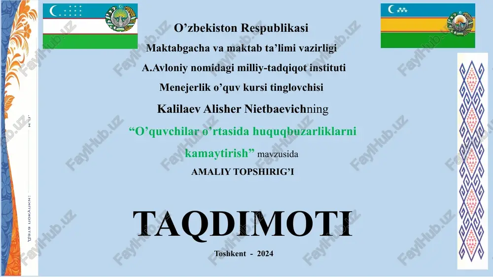 o’quvchilar o’rtasida huquq buzilaklarni kamaytirish — PPTX