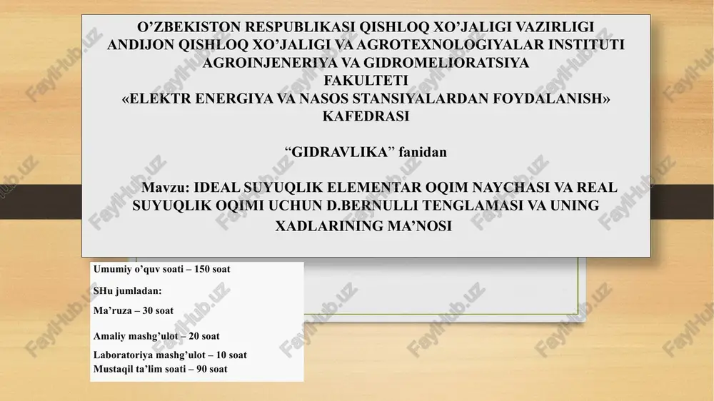 d.bernulli tenglamasi va uning xadlarining ma'nosi — PPTX
