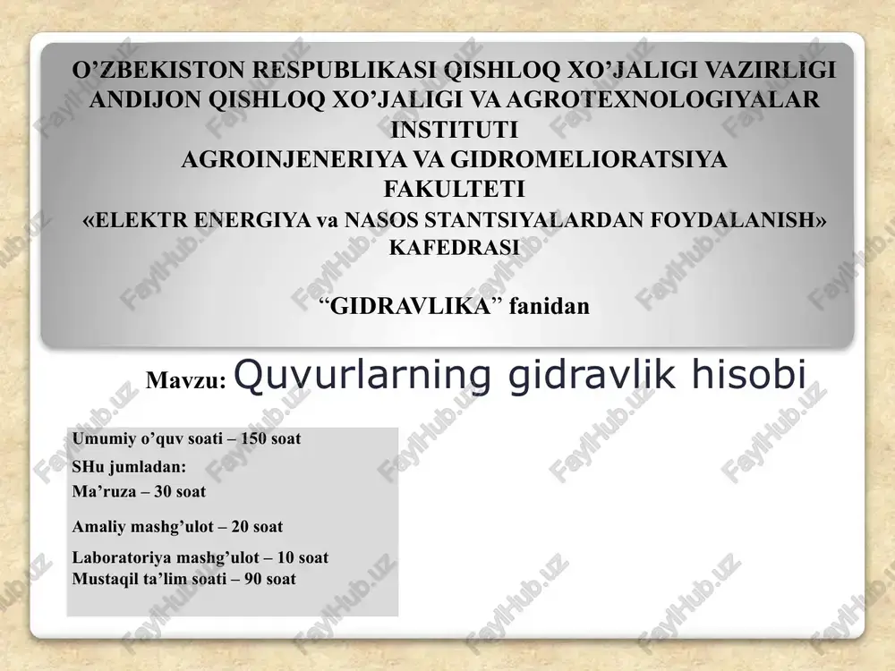 quvurlarning gidravlik hisobi — PPTX