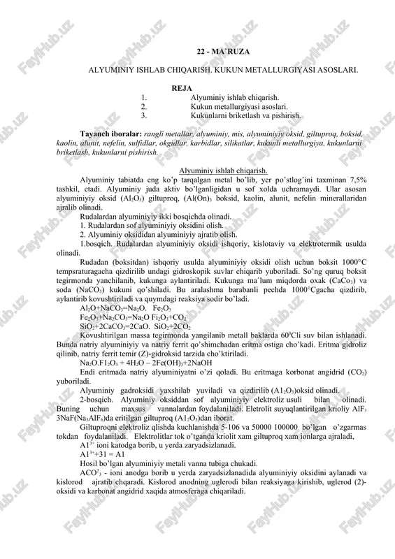 alyuminiy ishlab chiqarish — DOCX