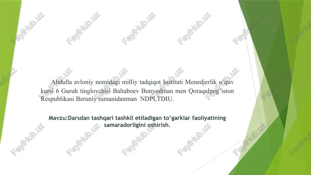 mavzu: darsdan tashqaritash — PPTX