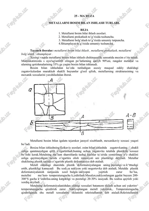 metallarni bosim bilan ishlash turlari — DOCX