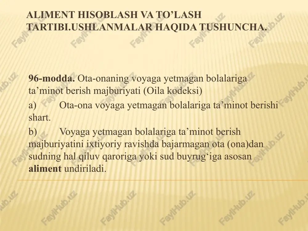 aliment hisoblash va to'lashtirish tartibi — PPTX