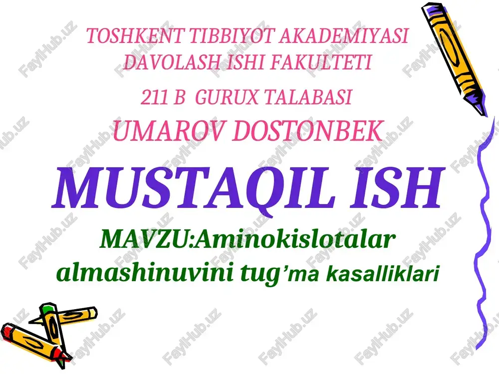 aminokislotalar almashinuvi va gen kasalliklari — PPT