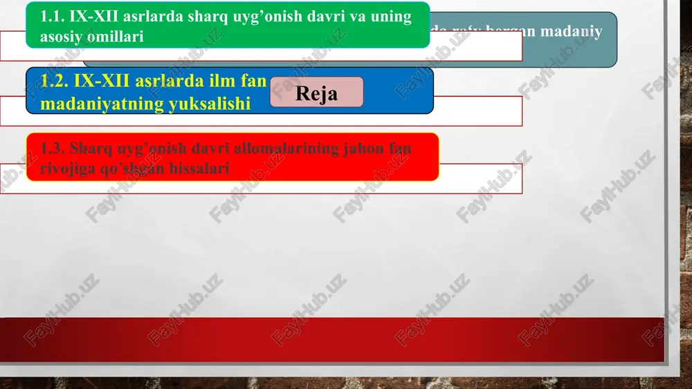 ix-xii asrlarda mamlakatimiz hududida roʻy bergan madaniy uygʻonish — PPTX