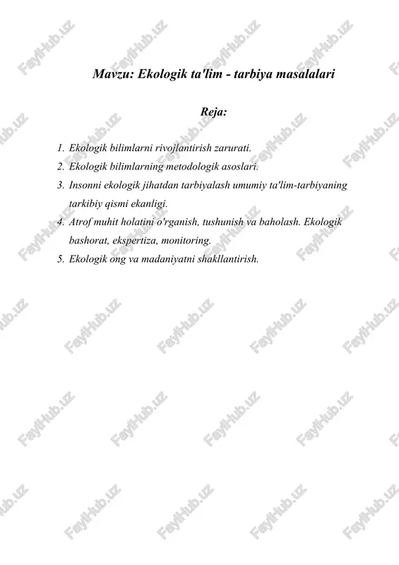 ekologik ta'lim - tarbiya masalalari — DOCX