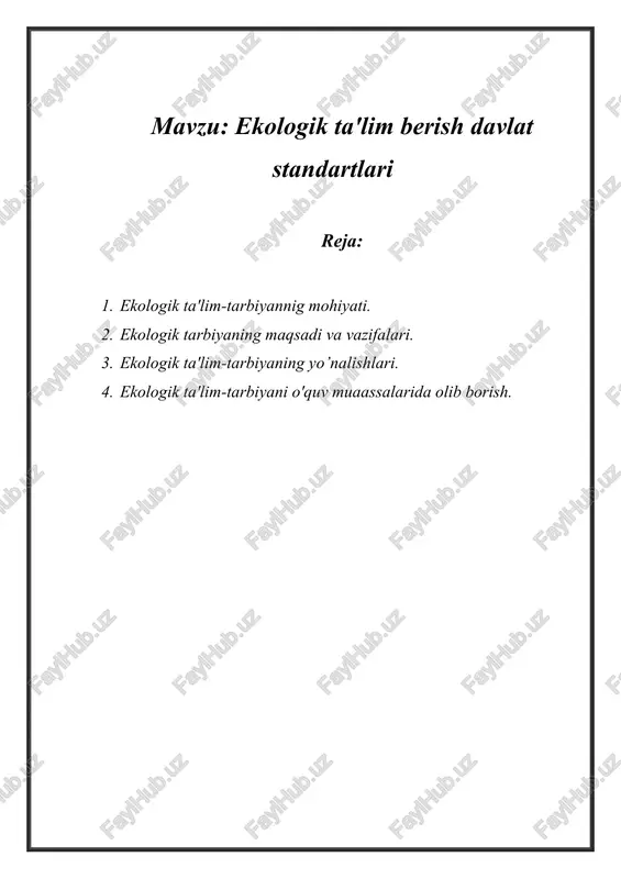 ekologik ta'lim berish davlat standartlari — DOCX