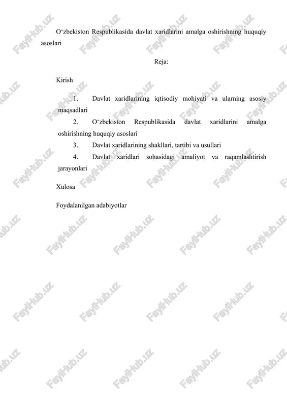 davlat xaridlarini amalga oshirishning huquqiy asoslari — DOCX