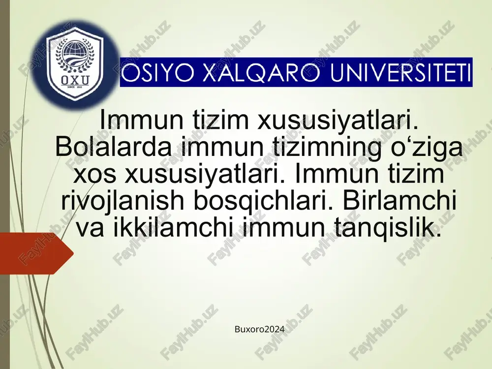 immun tizim xususiyatlari — PPT