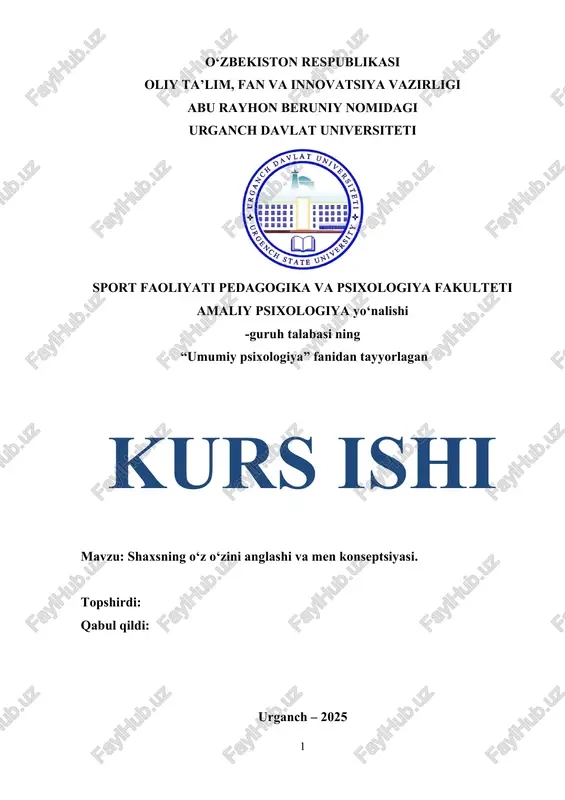shaxsning o‘z o‘zini anglashi va men konseptsiyasi — DOCX