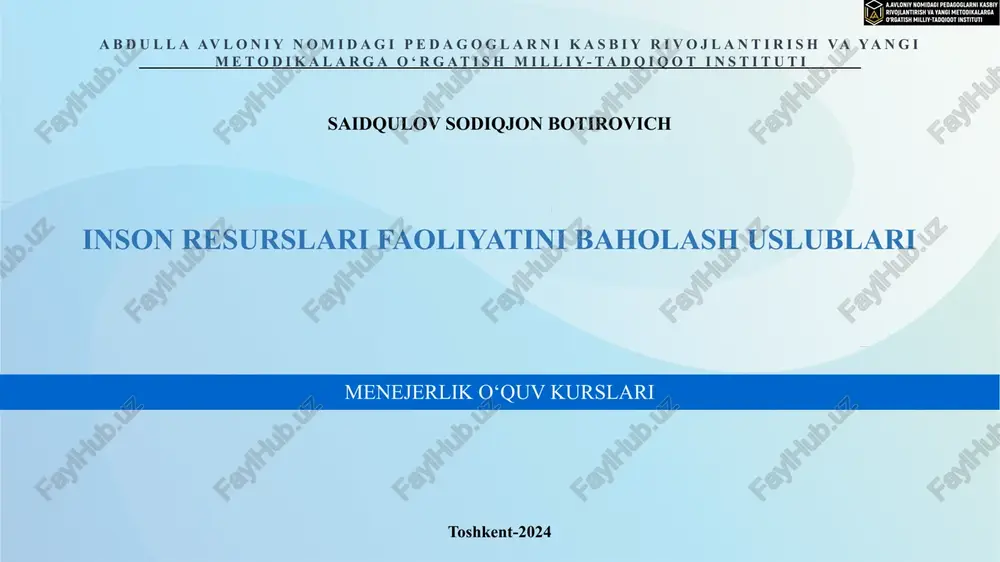 inson resurslari faoliyatini baholash uslublari — PPTX