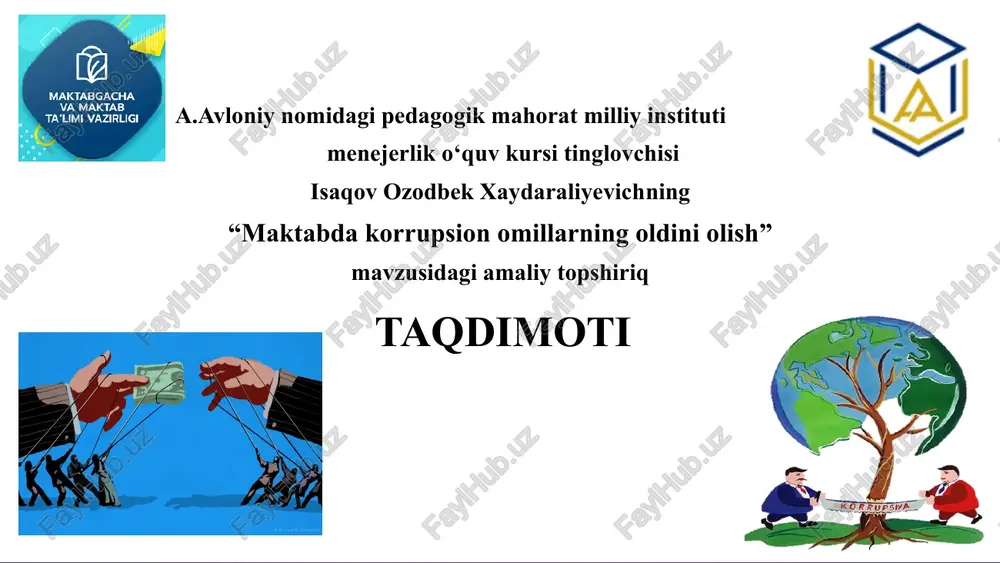 maktabda korrupsiya o‘ntoliklarini oldini olish — PPTX