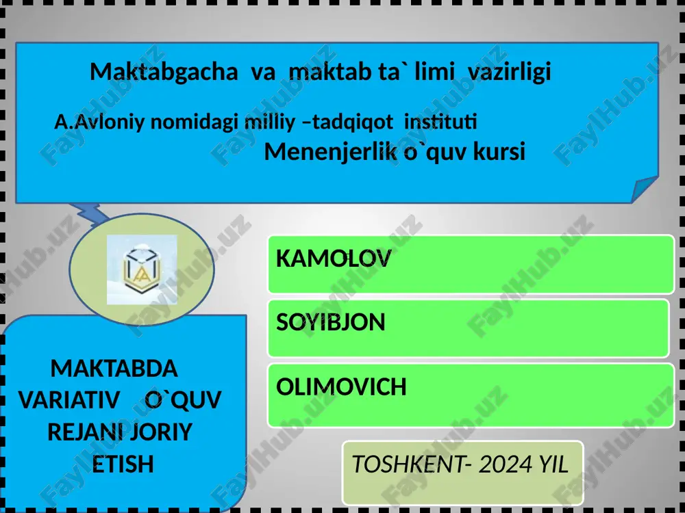 variativ o`quv rejani joriy etish — PPTX