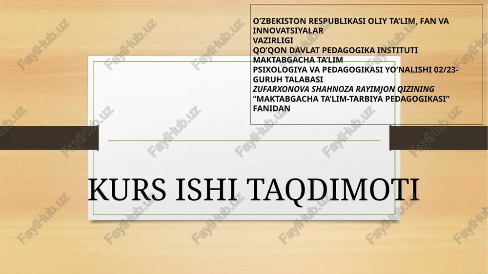 "maktabgacha ta'limda milliy urfodatlarning tarbiyaviy ahamiyati" — PPTX