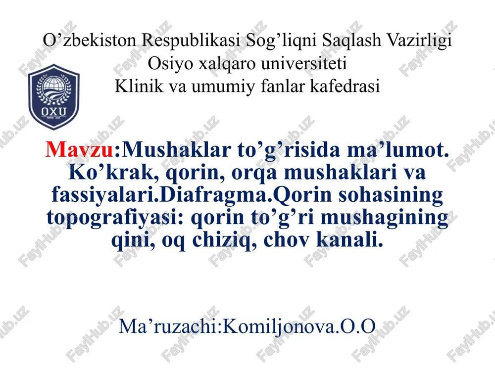 mushaklar to'g'risida ma'lumot — PPTX