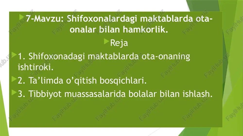 shifoxonalardagi maktablarda ota-onalar bilan hamkorlik — PPTX