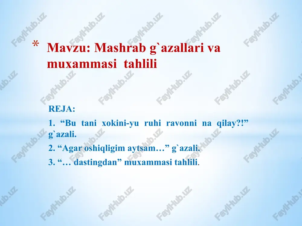 mashrabg'azallari va muxammasi tahlili — PPTX