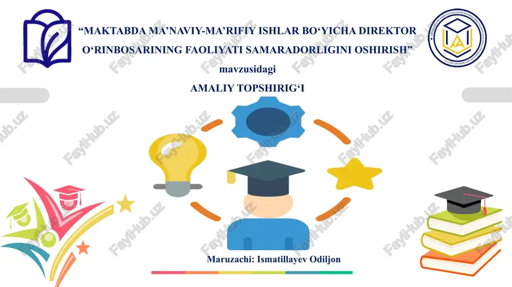 "maktabda ma’naviy-ma’rifiy ishlar bo‘yicha direktor o‘rinbosarining faoliyati samaradorligini oshirish" — PPTX