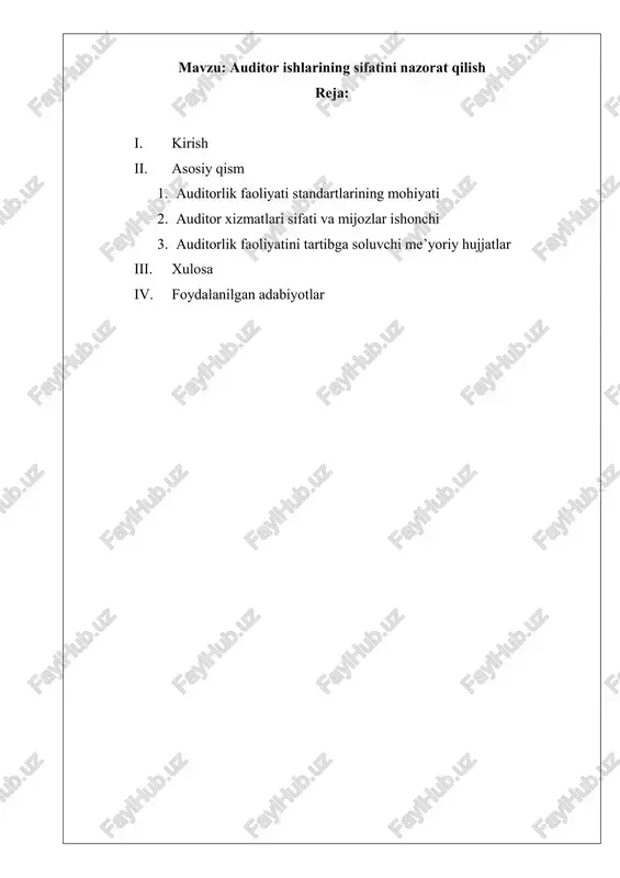 auditor ishlarining sifatini nazorat qilish — PDF