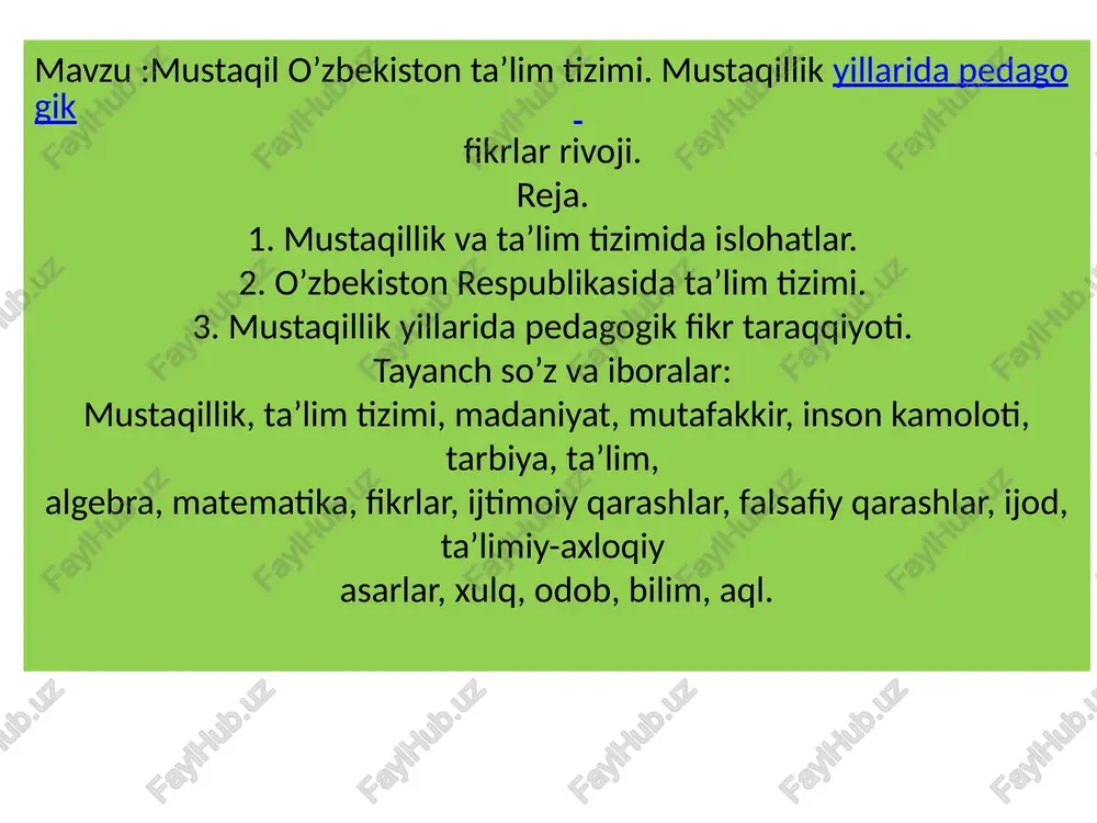 mustaqil o'zbekiston ta'lim tizimi — PPTX