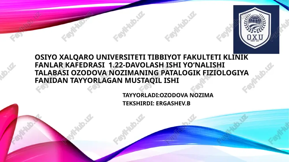 gipovolemiyalarda qon aylanishining oʻzgarishlari — PPTX