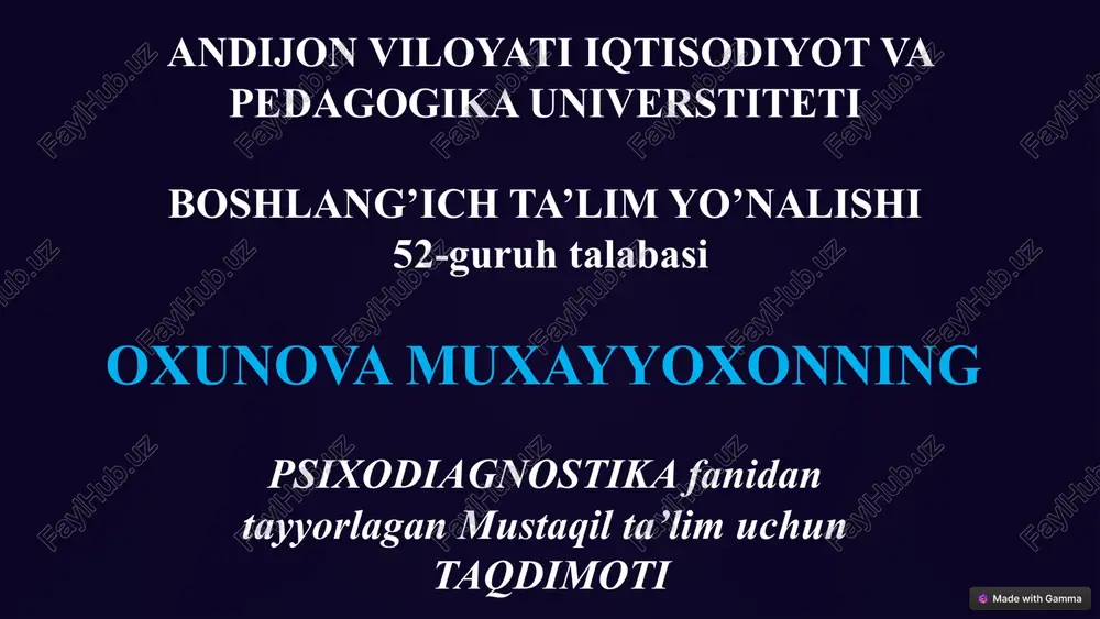 psixologik testlarni o'qitish va tahlil qilish — PPTX