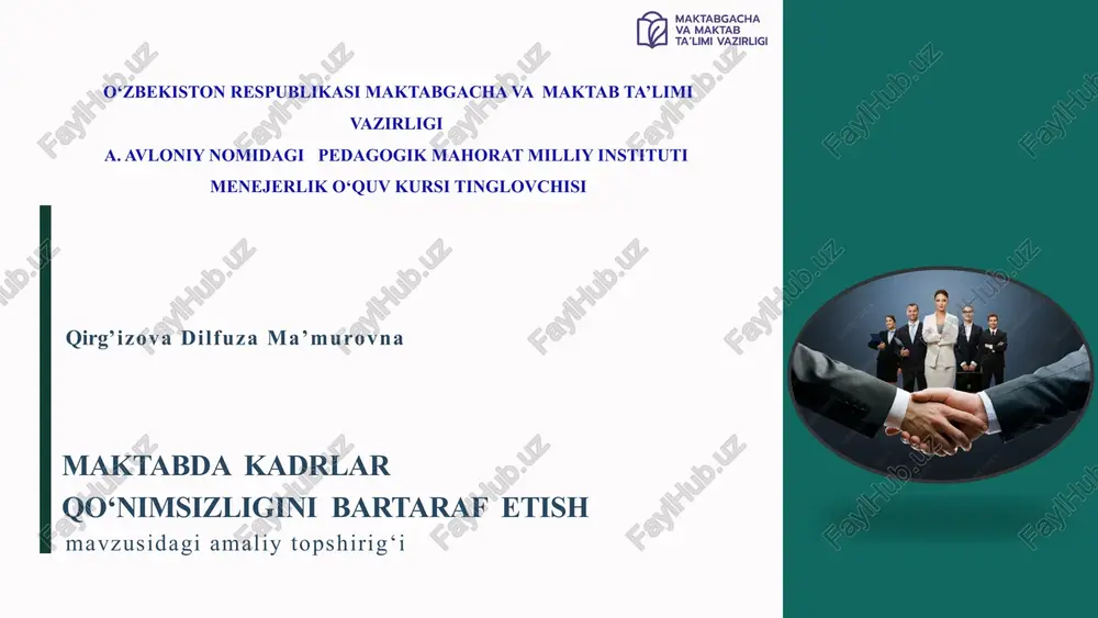 maktabda kadrlar qo‘nimsizligini bartaraf etish — PPTX