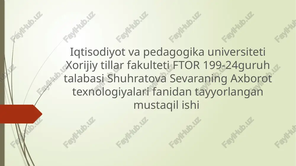 axborottizimlaridamalumotlar bazasini tashkil etish va boshqarish — PPTX