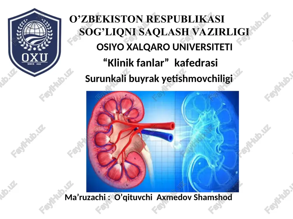 surunkali buyrak yetishmovchiligi — PPT