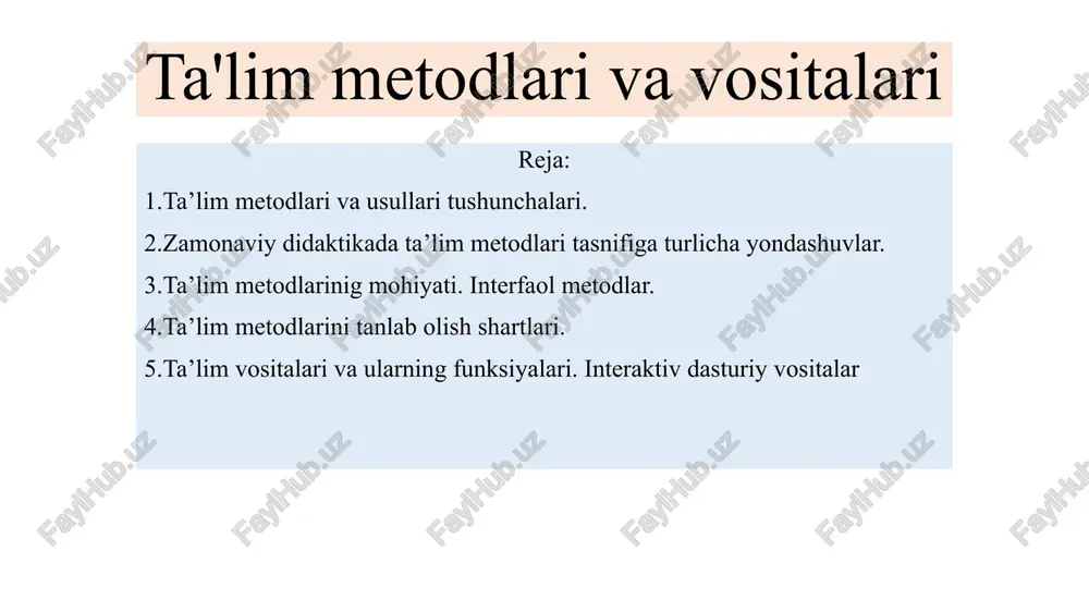 ta'lim metodlari va usullari — PPTX