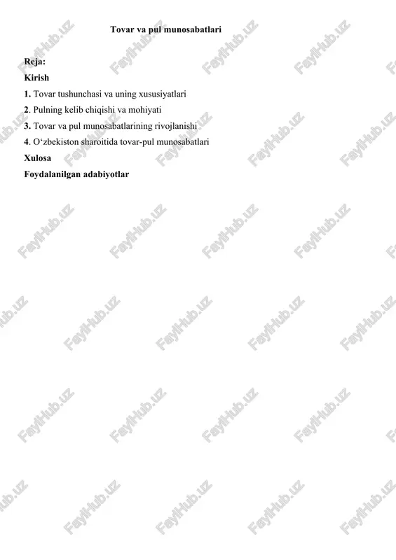 tovar va pul munosabatlari — DOCX