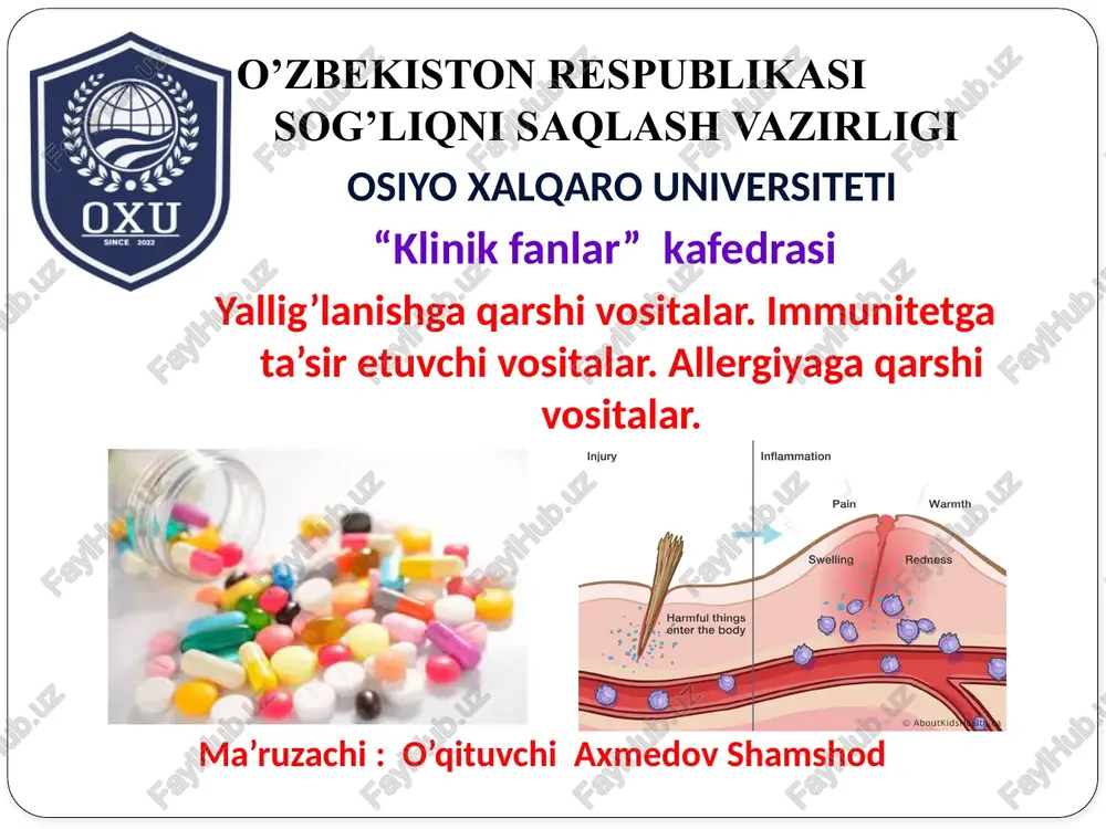 organizm immunizmining faoliyatini ta'sir etuvchi vositalar — PPTX